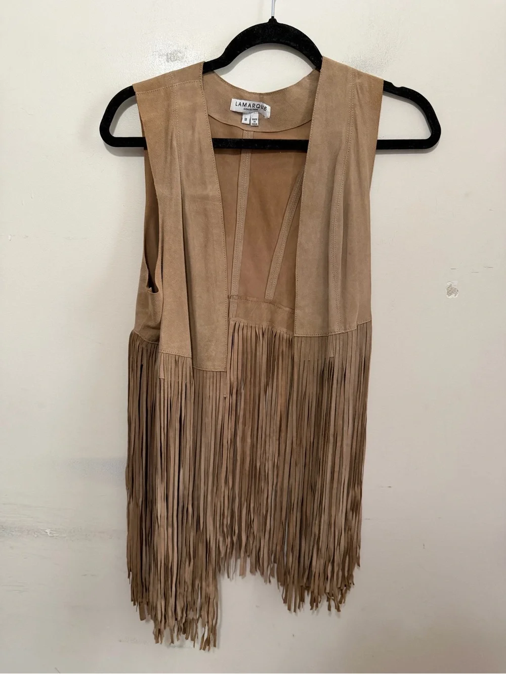 LAMARQUE Collection Suede Fringe Vest Women’s Medium Tan Western Boho Festival - Picture 2 of 13